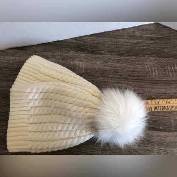 Cream Knit Pom-Pom Winter Hat - Picture 8 of 9